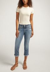 Silver Jeans Co.&reg; Suki Curvy Mid Rise Luxe Stretch Ripped Rolled Hem Capri, C3337, small