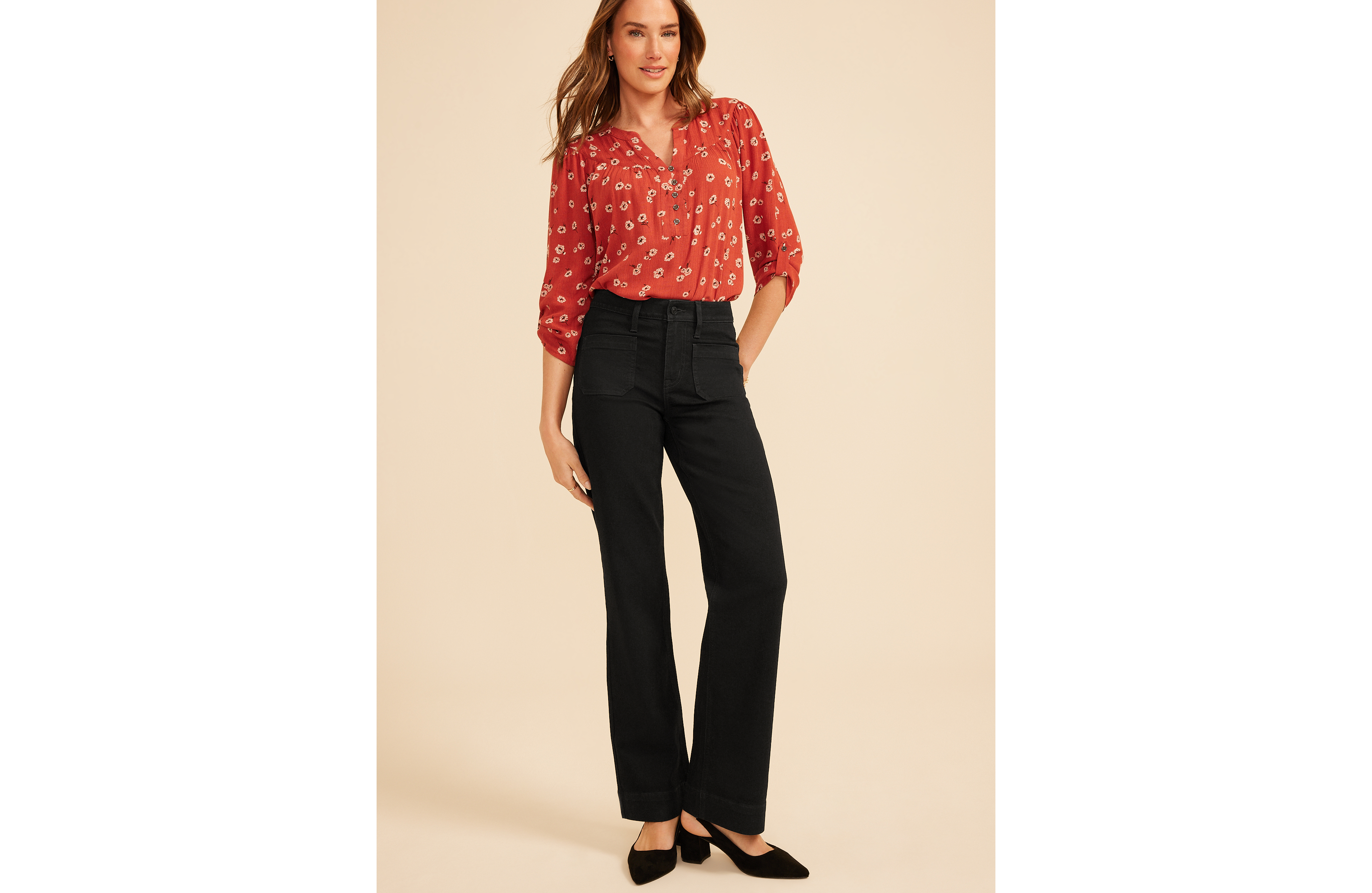 m jeans by maurices™ High Rise Patch Pocket Wide Leg Jean