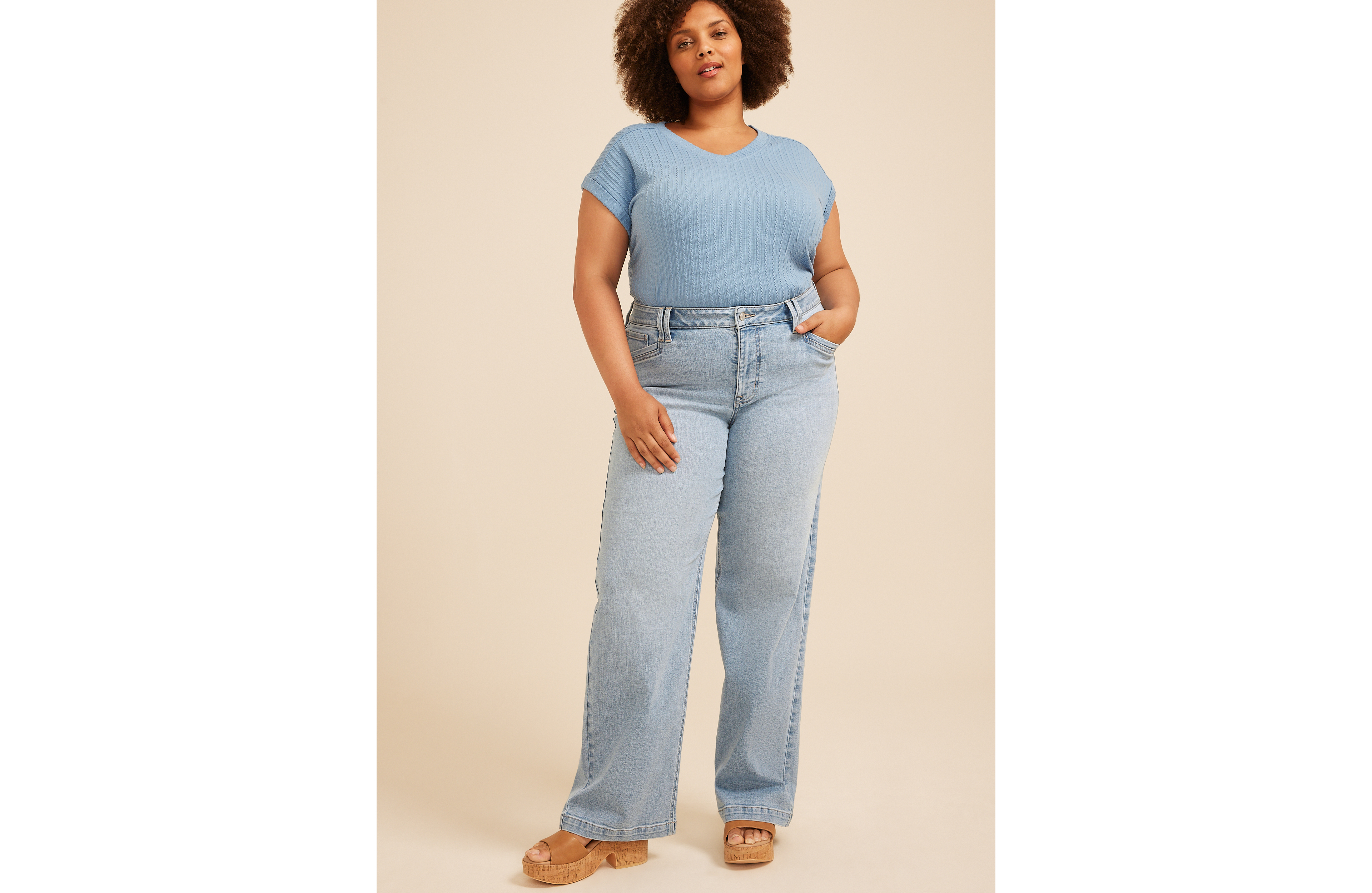 Plus m jeans by maurices™ Light High Rise Slant Pocket Wide Leg Jean
