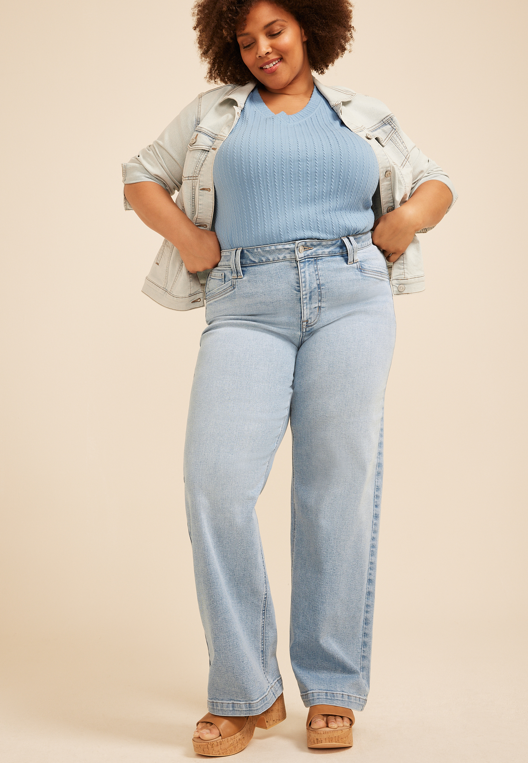 Plus Size m jeans by maurices&trade; Light High Rise Slant Pocket Wide Leg Jean, C2806, large