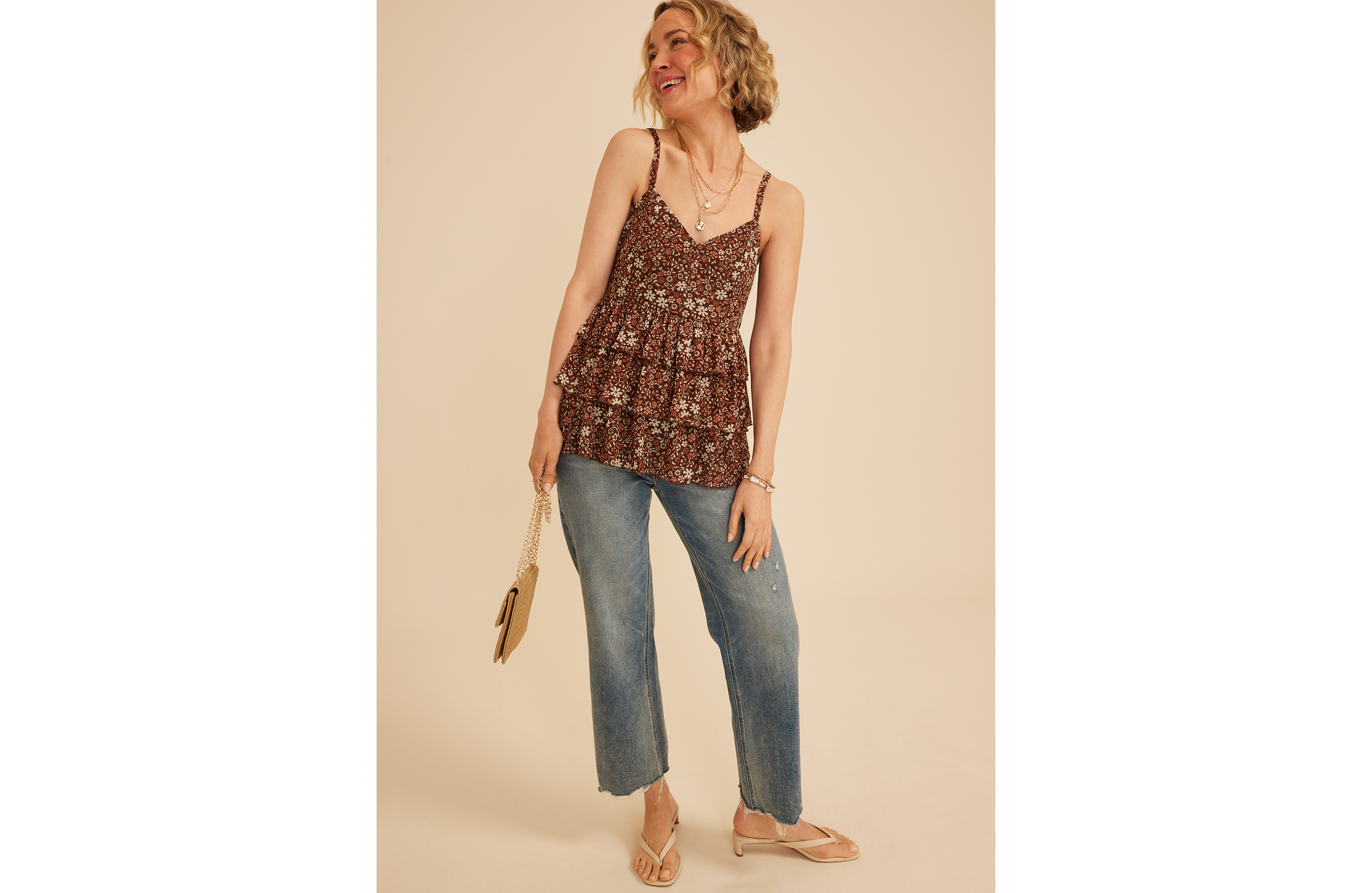 Floral Mesh Tiered Ruffle Cami