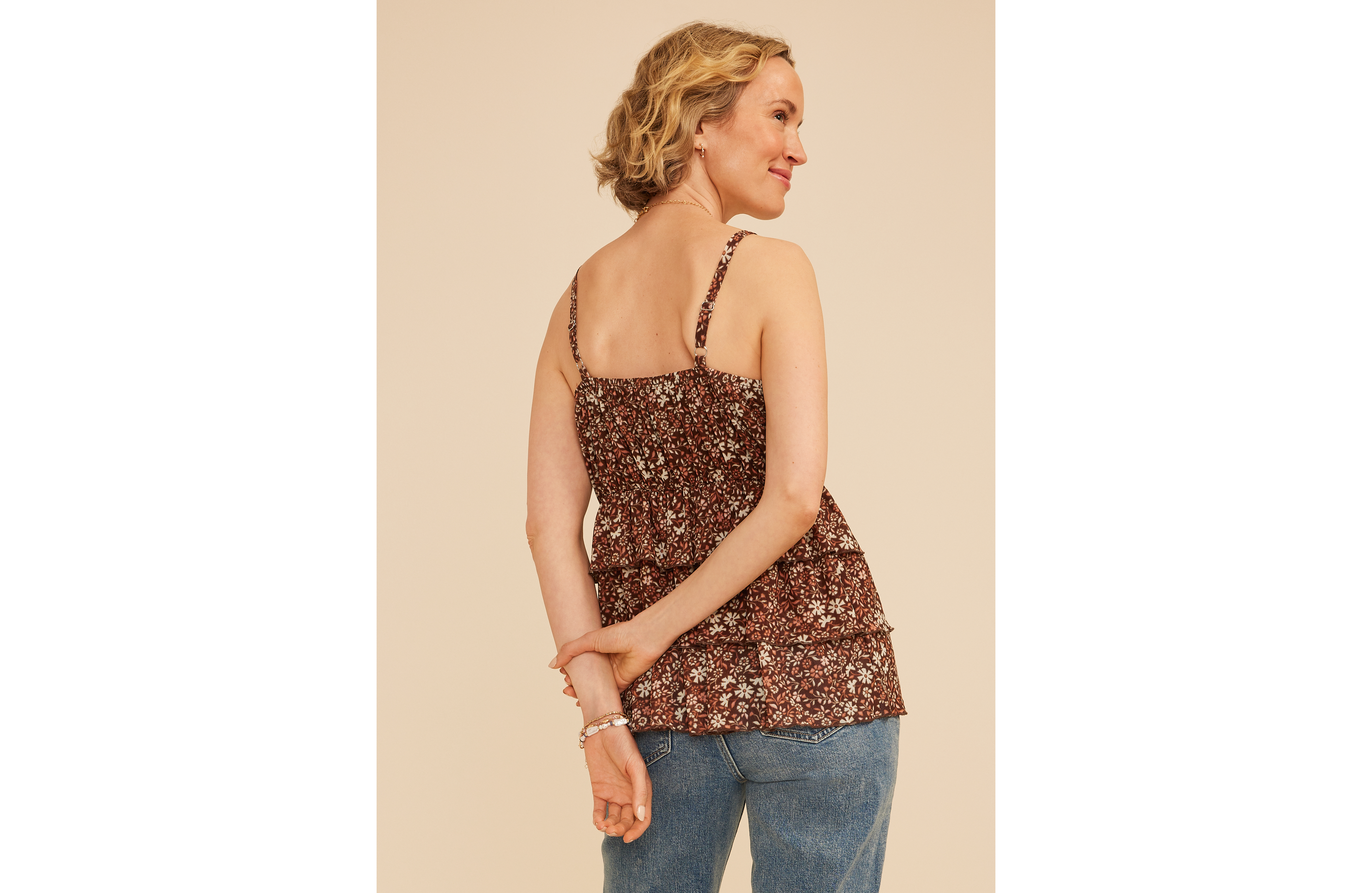 Floral Mesh Tiered Ruffle Cami