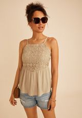 Eyelet Bodice Peplum Tank Top, C5724, small