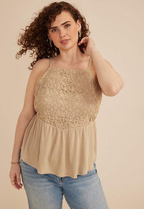 Plus Size Eyelet Bodice Peplum Tank Top | maurices