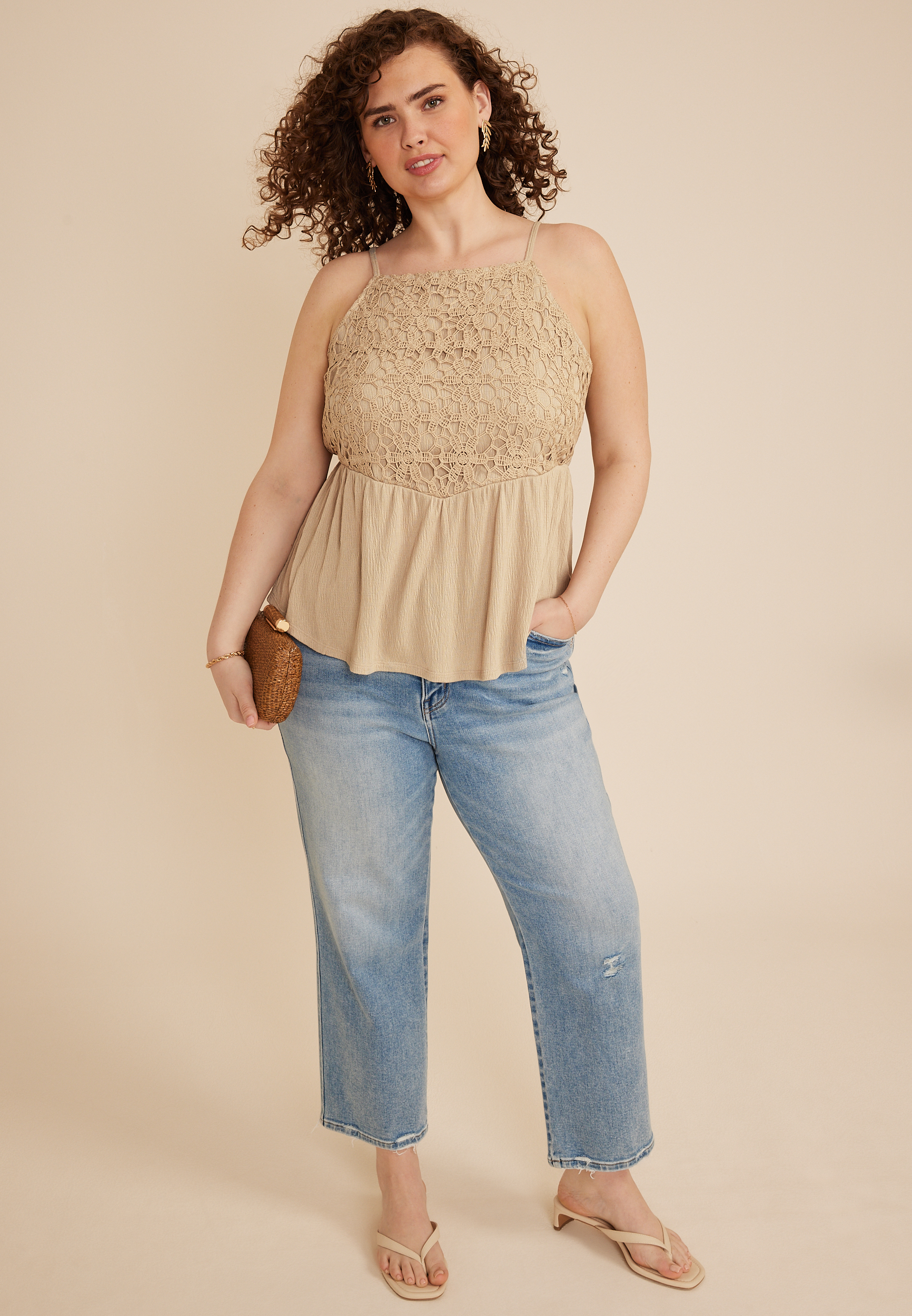 Plus Size Eyelet Bodice Peplum Tank Top | maurices