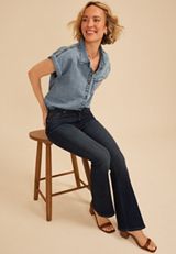 Dolman Washed Denim Button Down Shirt, C2043, small