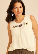 Floral Embroidered Yoke Lace Trim Tank Top, C1524, small