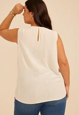 Plus Size Floral Embroidered Yoke Lace Trim Tank Top, C1524, small