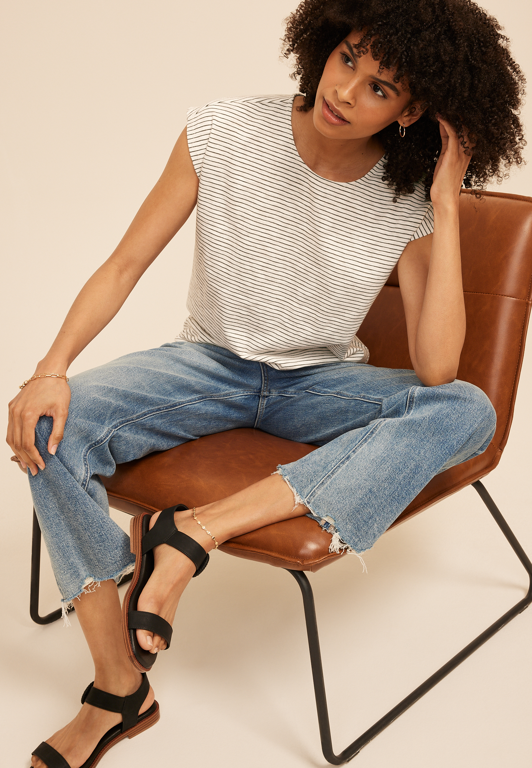  24/7 Austin Micro Stripe Knot Hem Tee