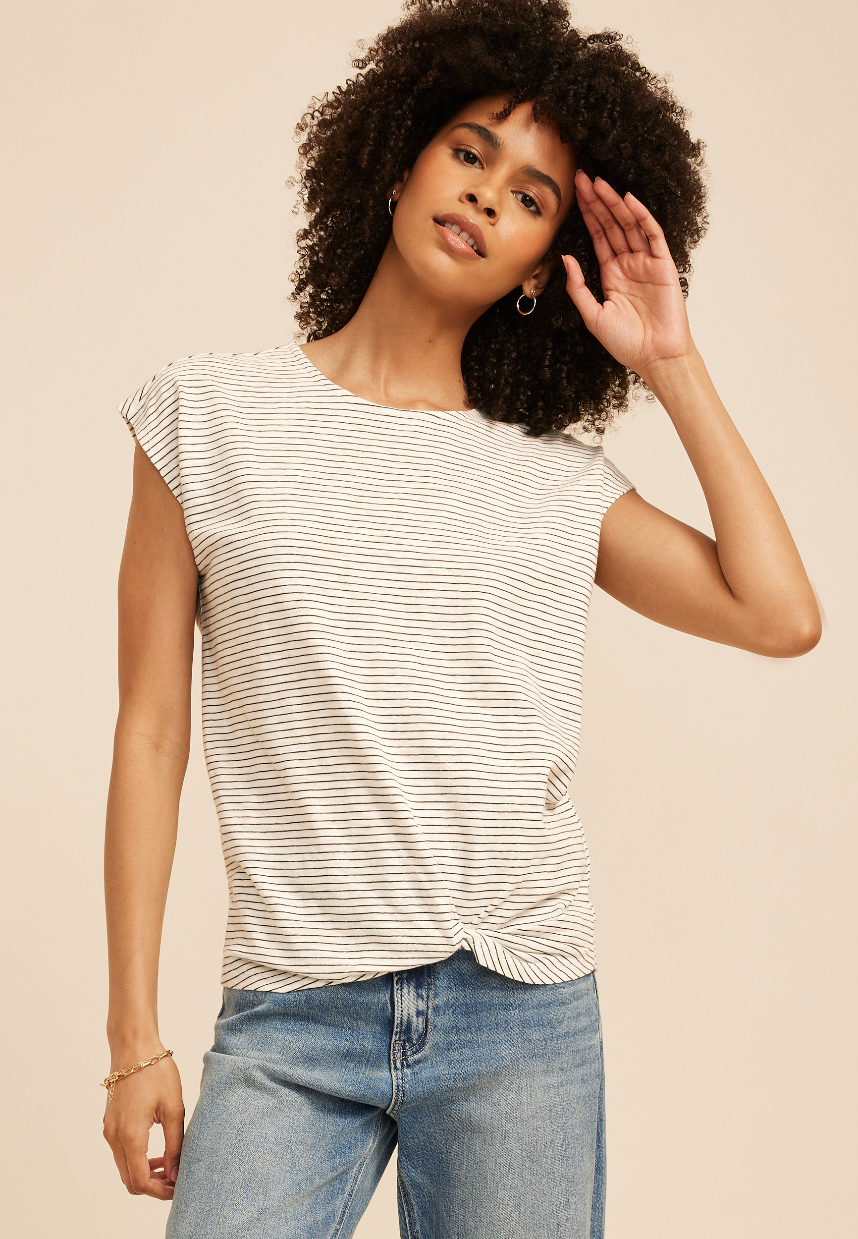 24/7 Austin Micro Stripe Knot Hem Tee, C9765, large