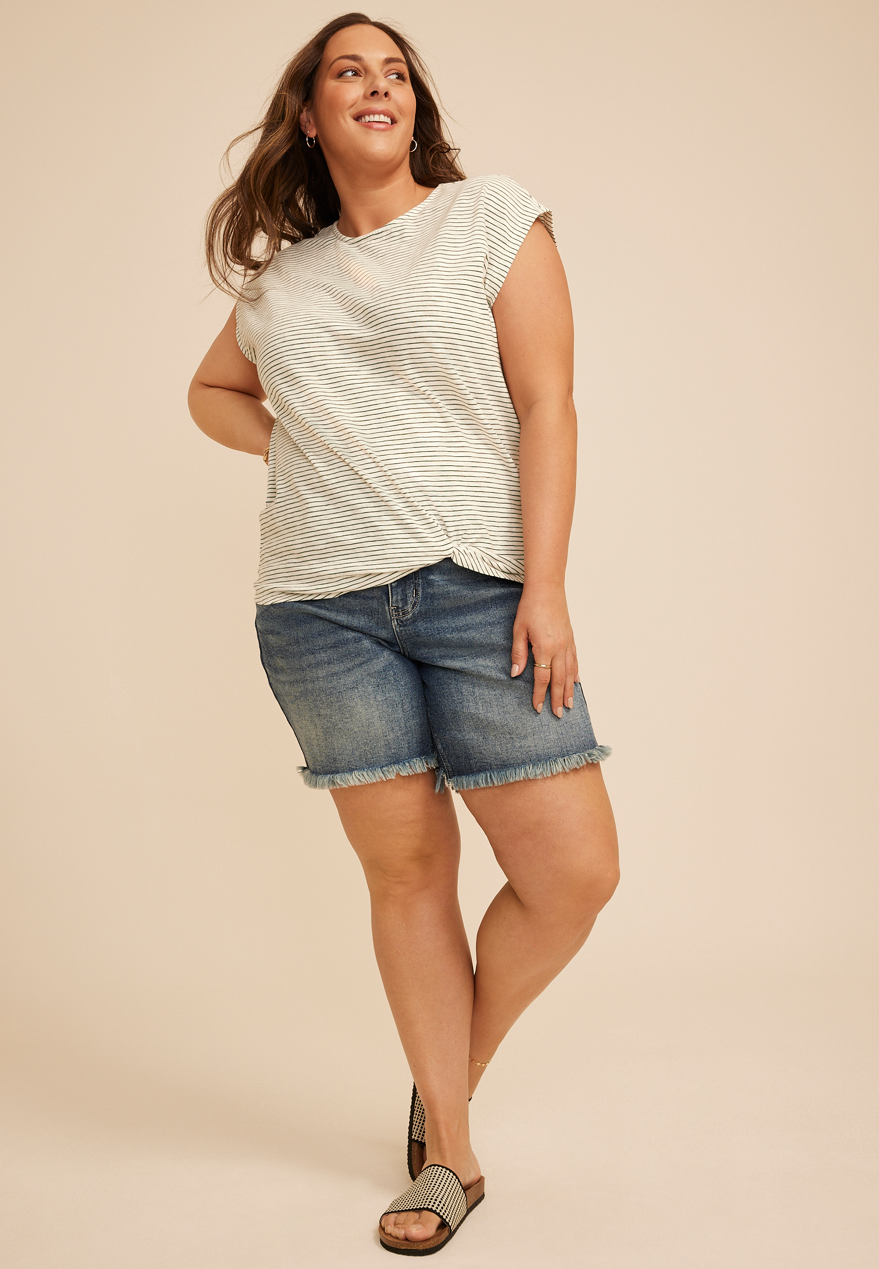 Plus Size 24/7 Austin Micro Stripe Knot Hem Tee