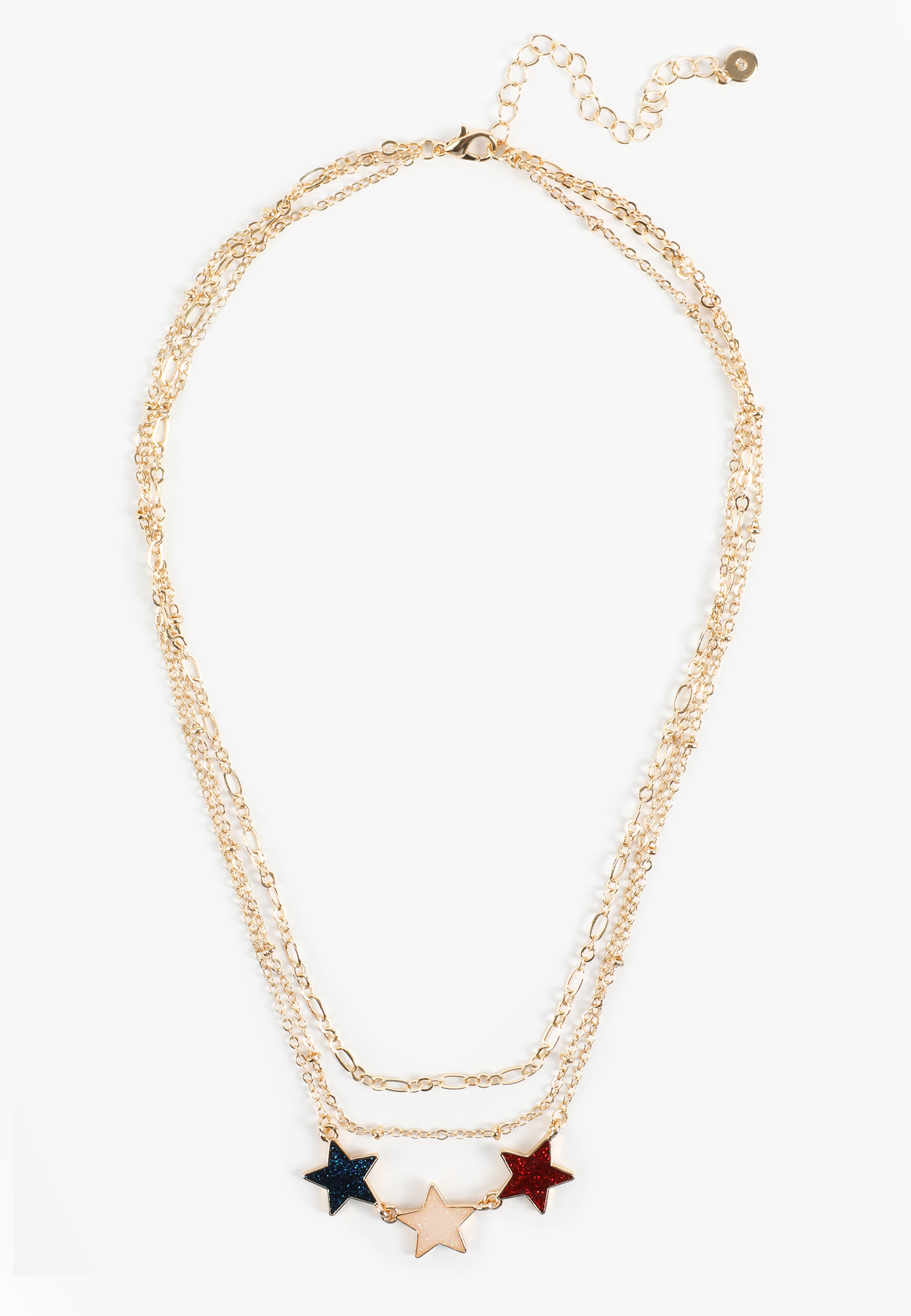 Americana Glitter Star Layered Necklace, GOLD, large