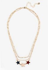 Americana Glitter Star Layered Necklace, GOLD, small