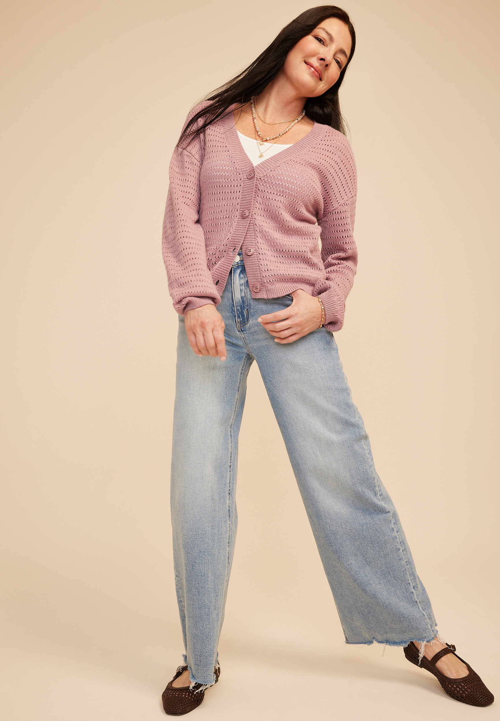 Pointelle Button Front Cardigan