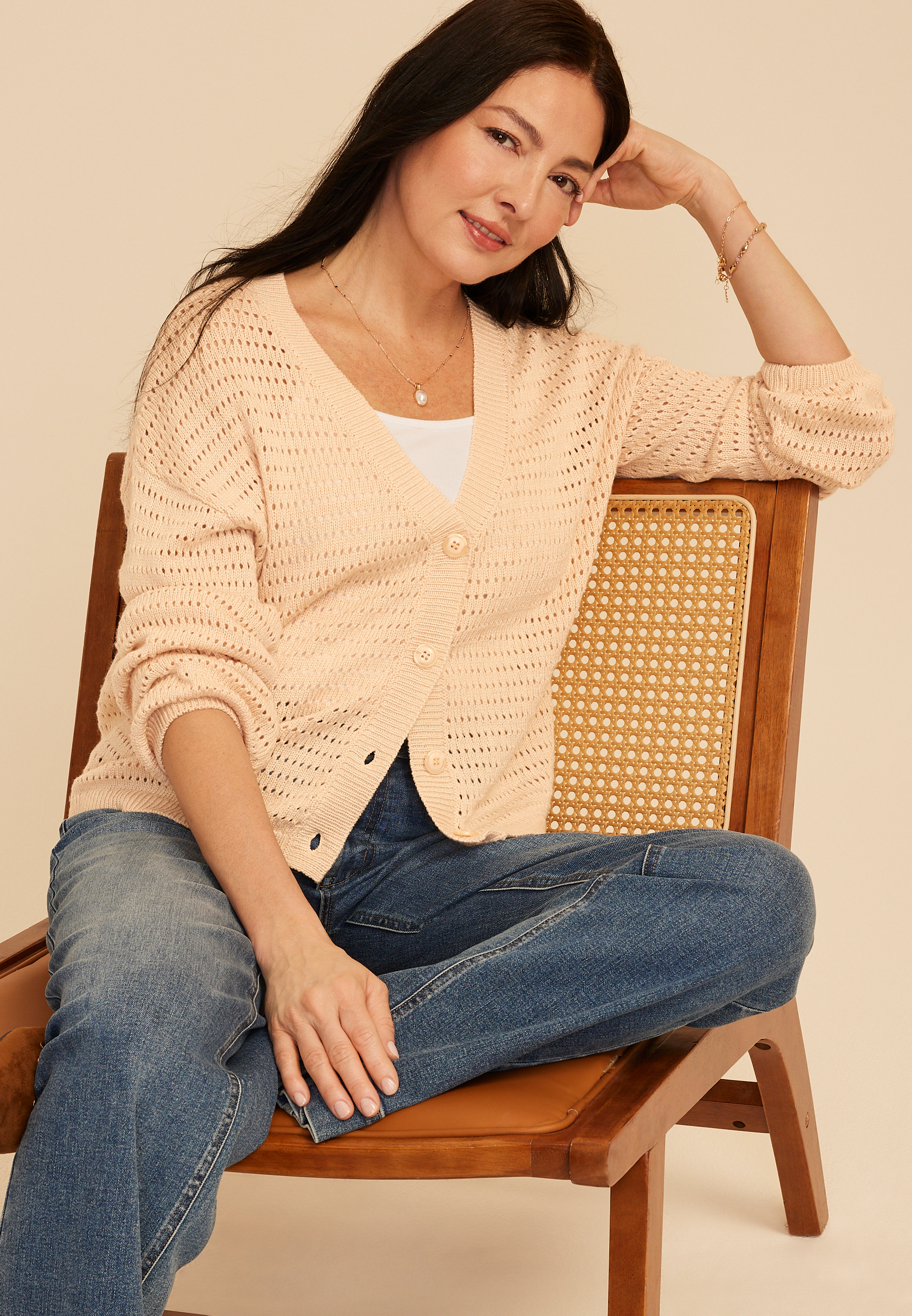 Pointelle Button Front Cardigan
