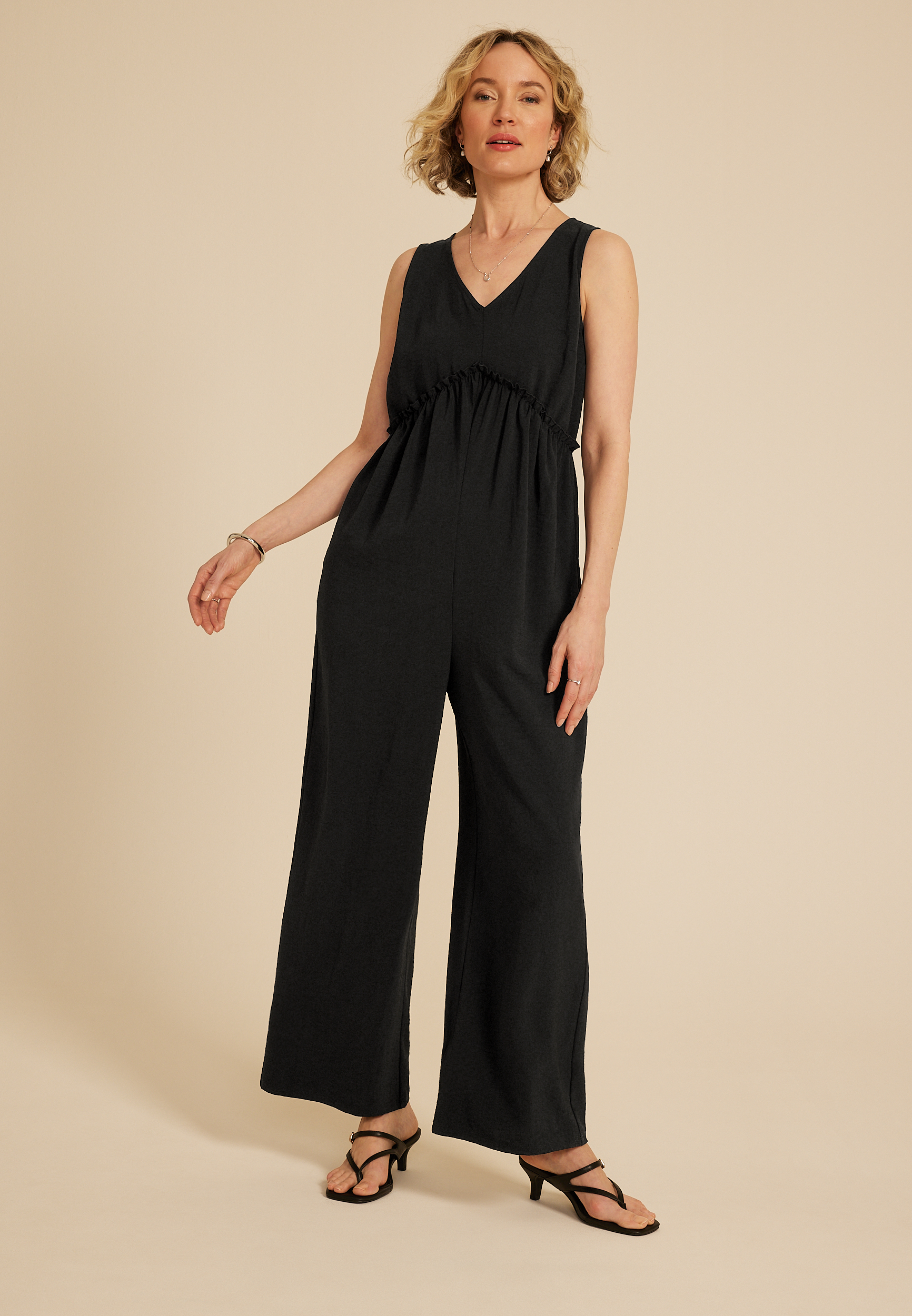 Bare Cool Crepe V Neck Jumpsuit