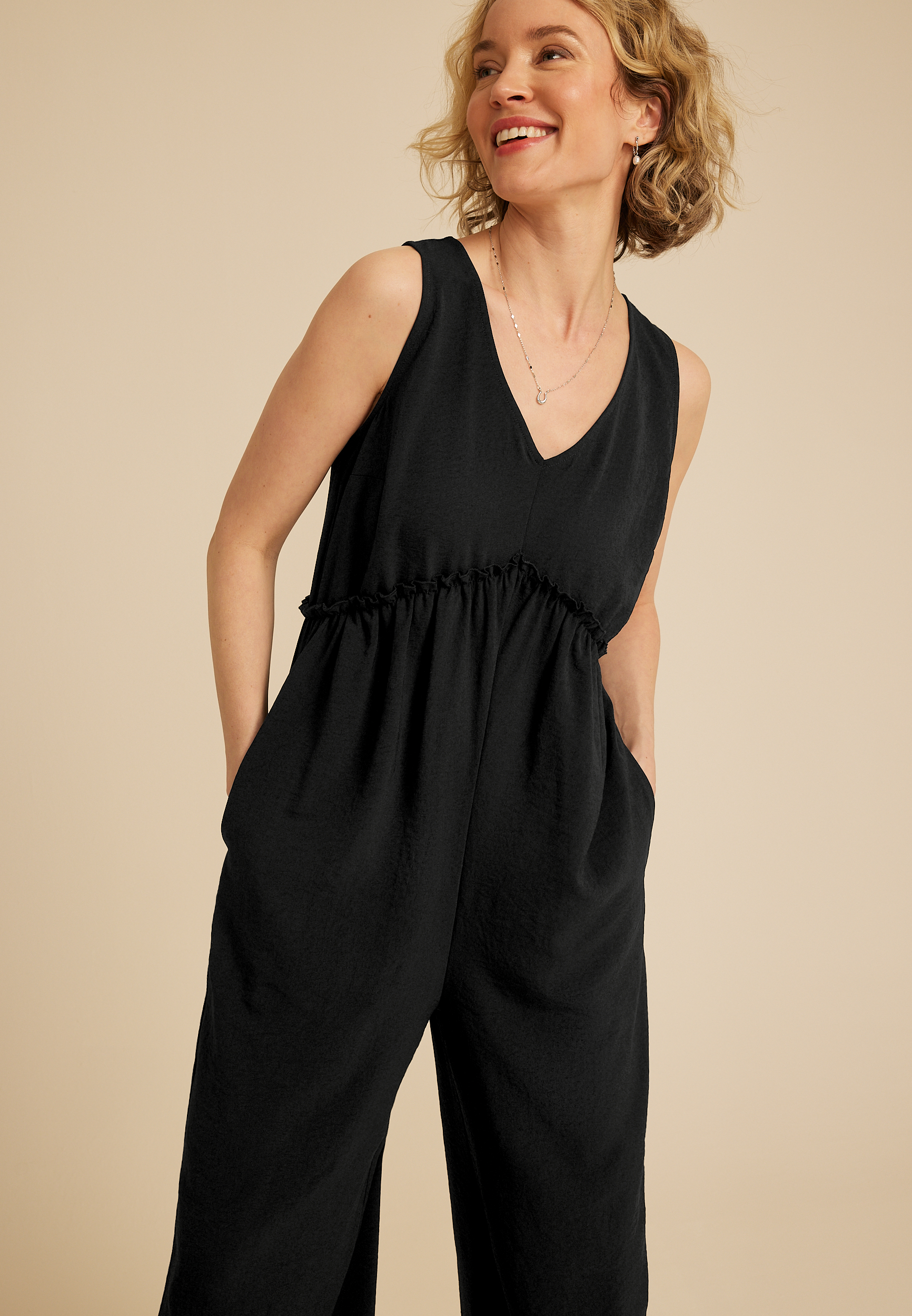 Bare Cool Crepe V Neck Jumpsuit