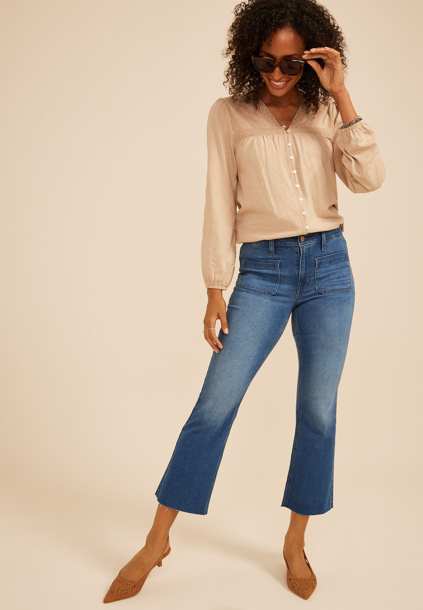 m jeans by maurices&trade; High Rise Patch Pocket Crop Kick Flare Jean