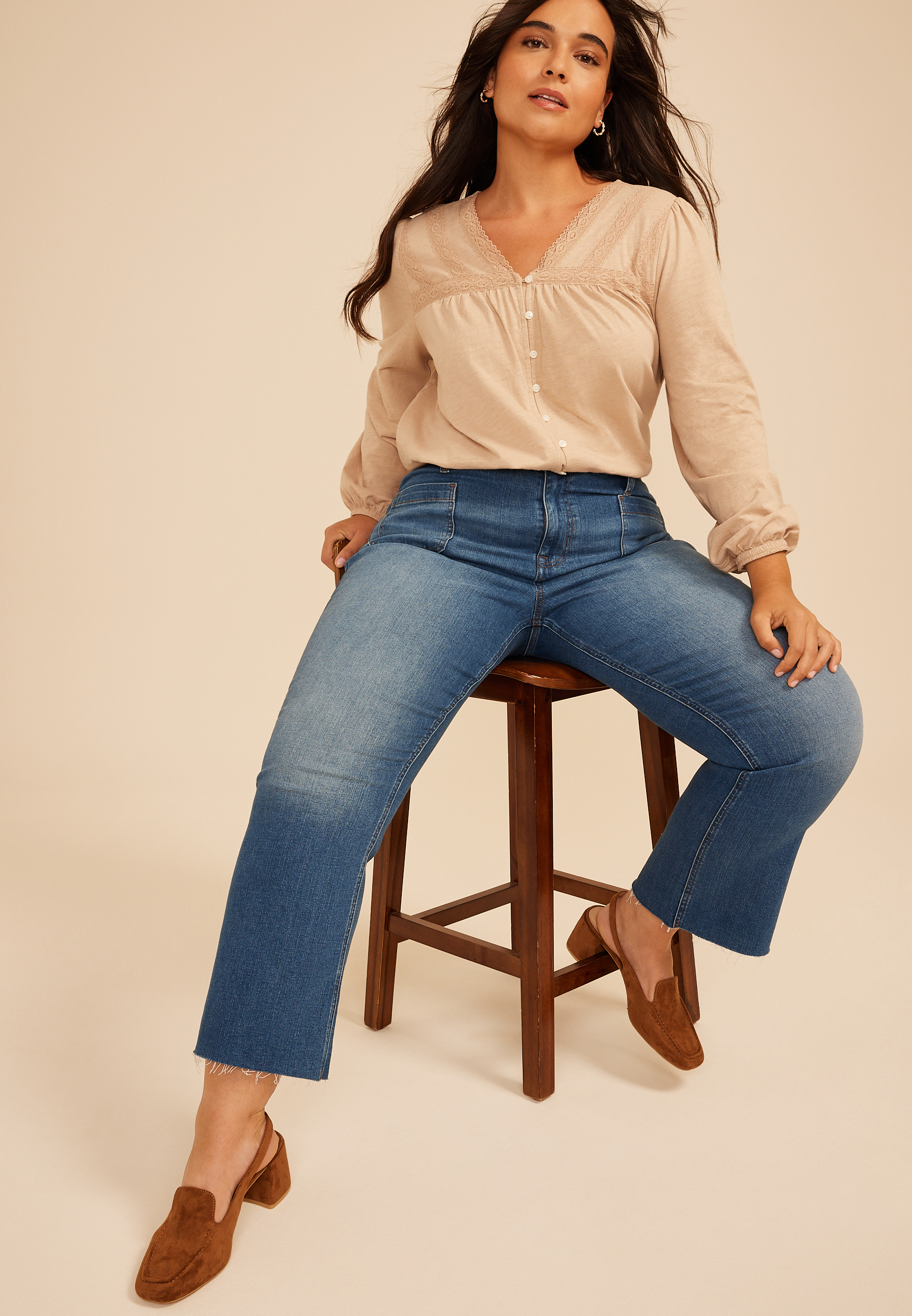 Plus Size m jeans by maurices&trade; High Rise Patch Pocket Crop Kick Flare Jean, C3337, large