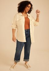 Plus Size Open Stitch Button Front Shacket, C183, small