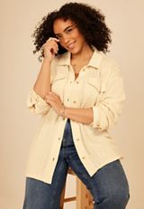 Plus Size Open Stitch Button Front Shacket, C183, small