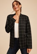 Windowpane Plaid Collarless Blazer, C1756, small