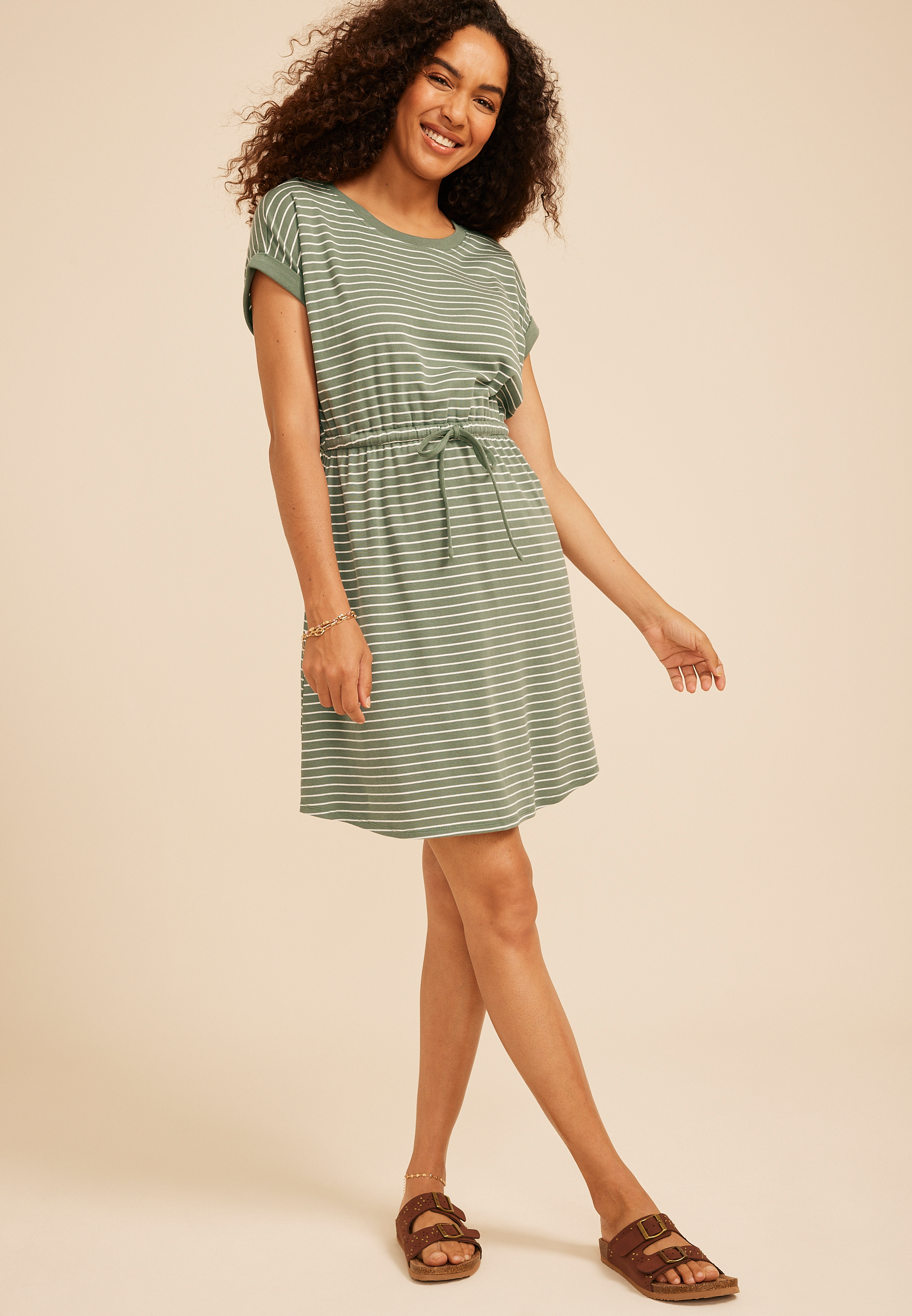 24/7 Striped Scoop Neck Mini Dress