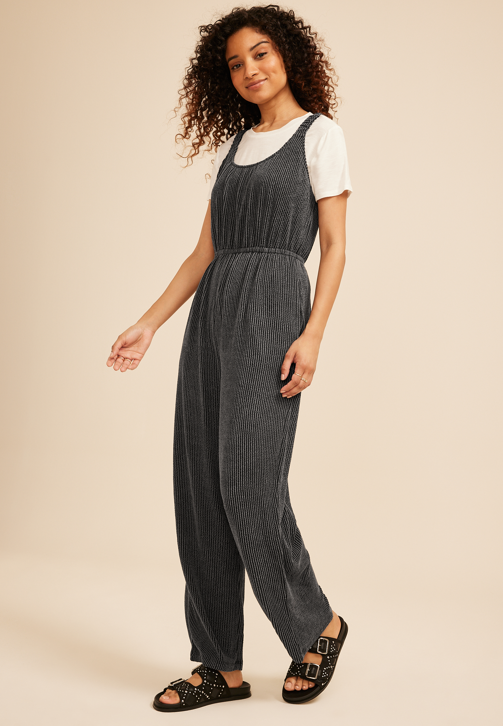 Textured Wavy Ribbed Jumpsuit