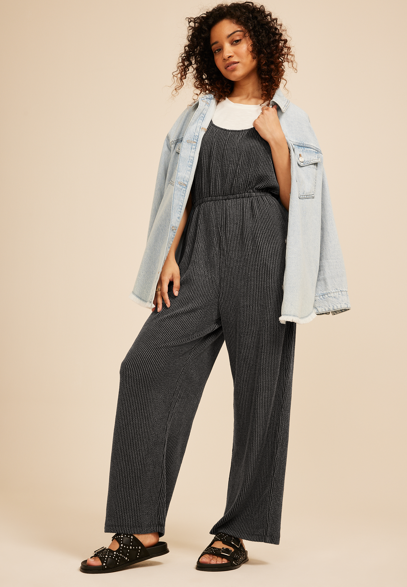 Textured Wavy Ribbed Jumpsuit, C106, large