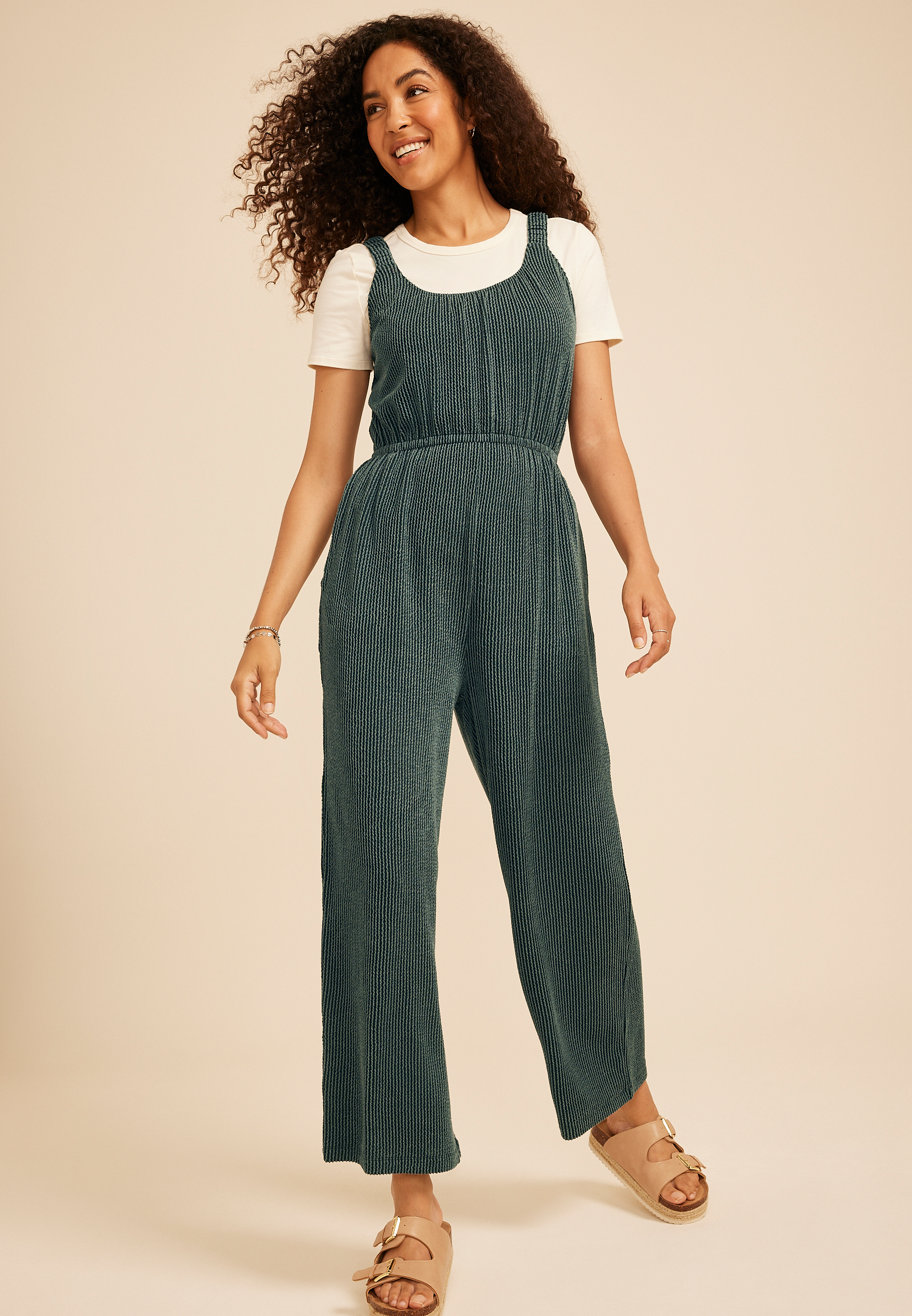 Textured Wavy Ribbed Jumpsuit