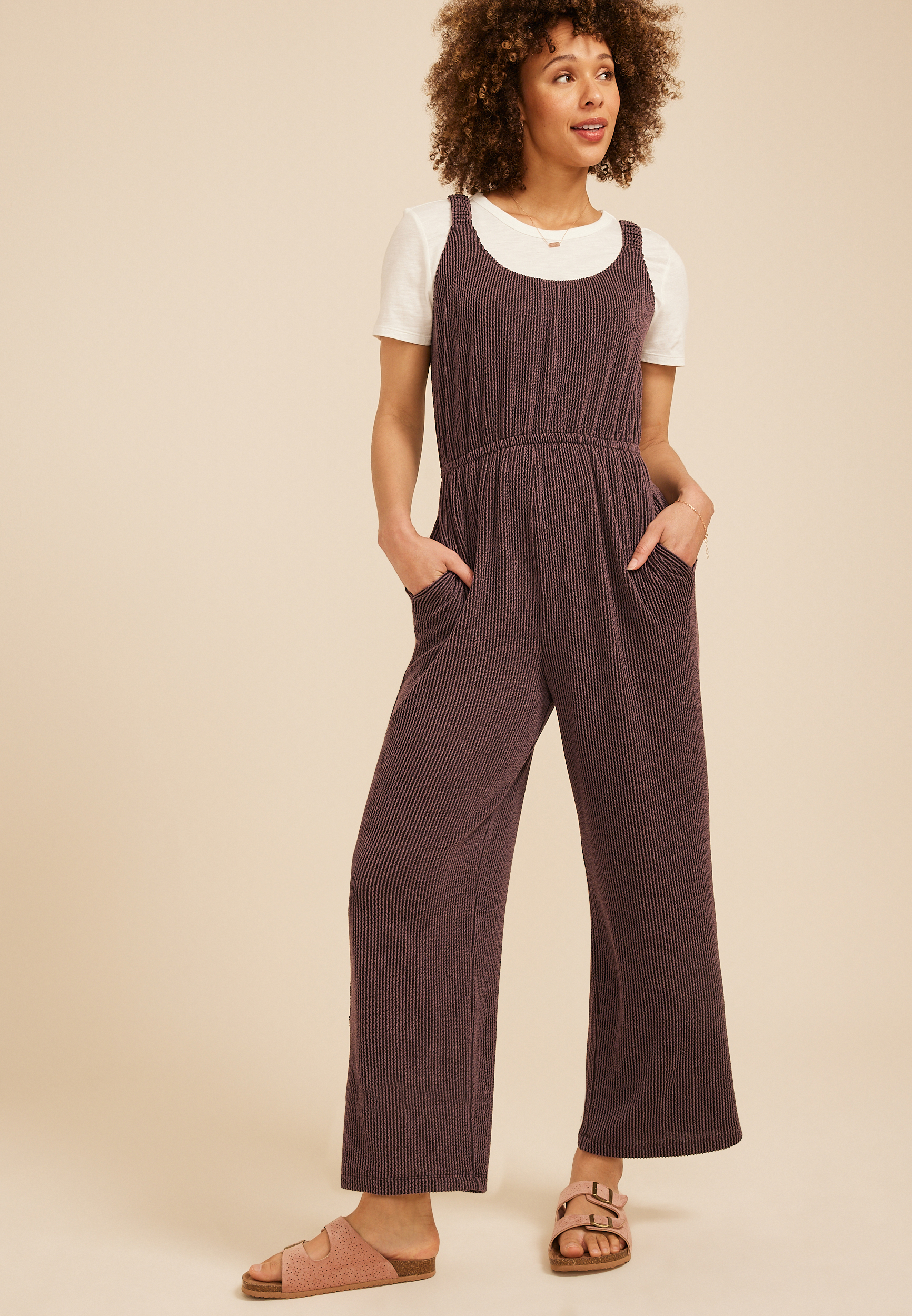 Textured Wavy Ribbed Jumpsuit