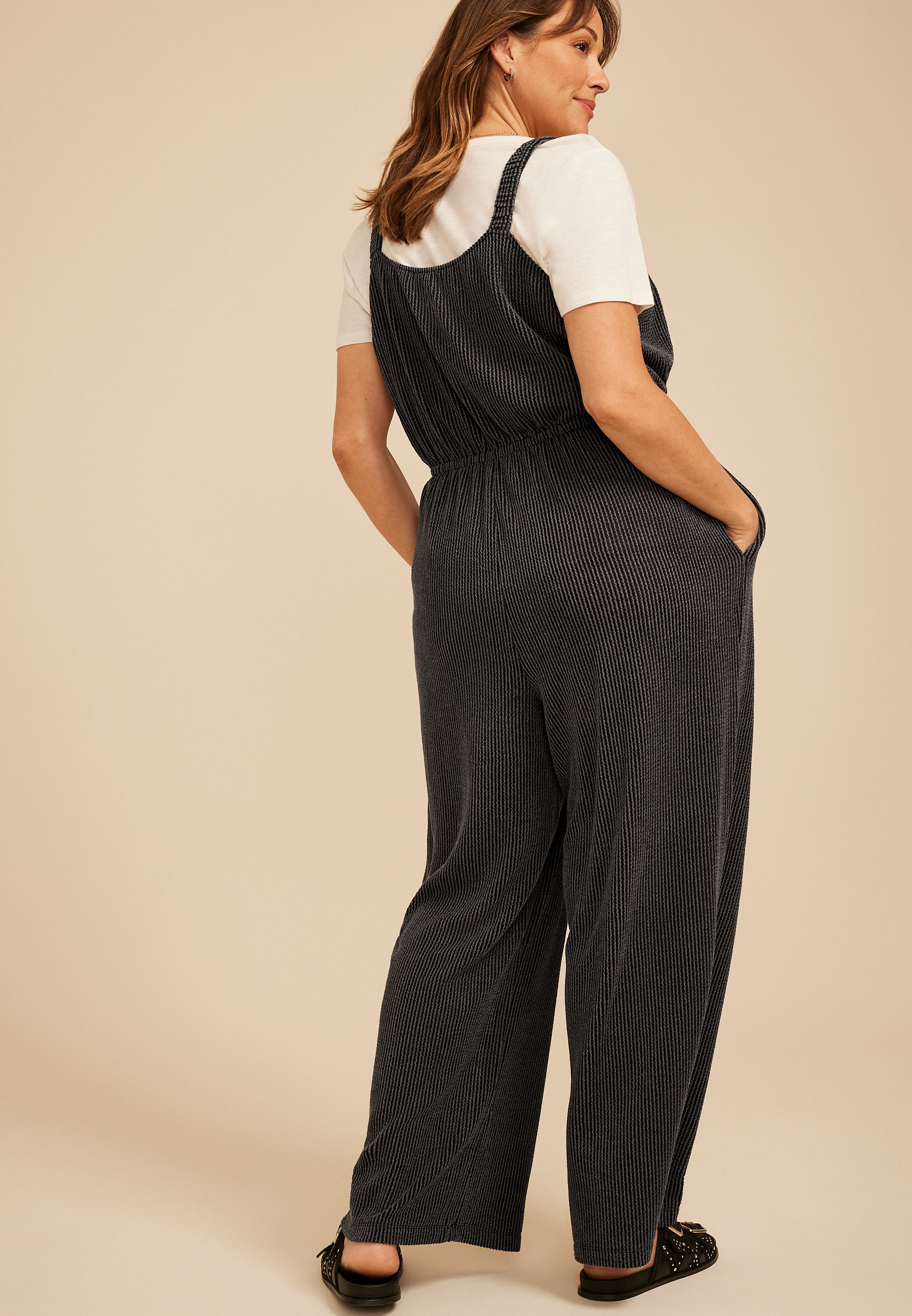 Plus Size Textured Wavy Ribbed Jumpsuit, C106, large