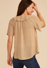 Gingham Ruffle Button Front Blouse, C6866, small