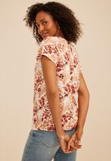 Embroidered Whipstitch Floral Flutter Sleeve Top, C1524, small