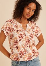 Embroidered Whipstitch Floral Flutter Sleeve Top, C1524, small