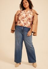 Plus Size Embroidered Whipstitch Floral Flutter Sleeve Top, C1524, small
