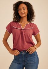 Embroidered Whipstitch Flutter Sleeve Top, C9585, small