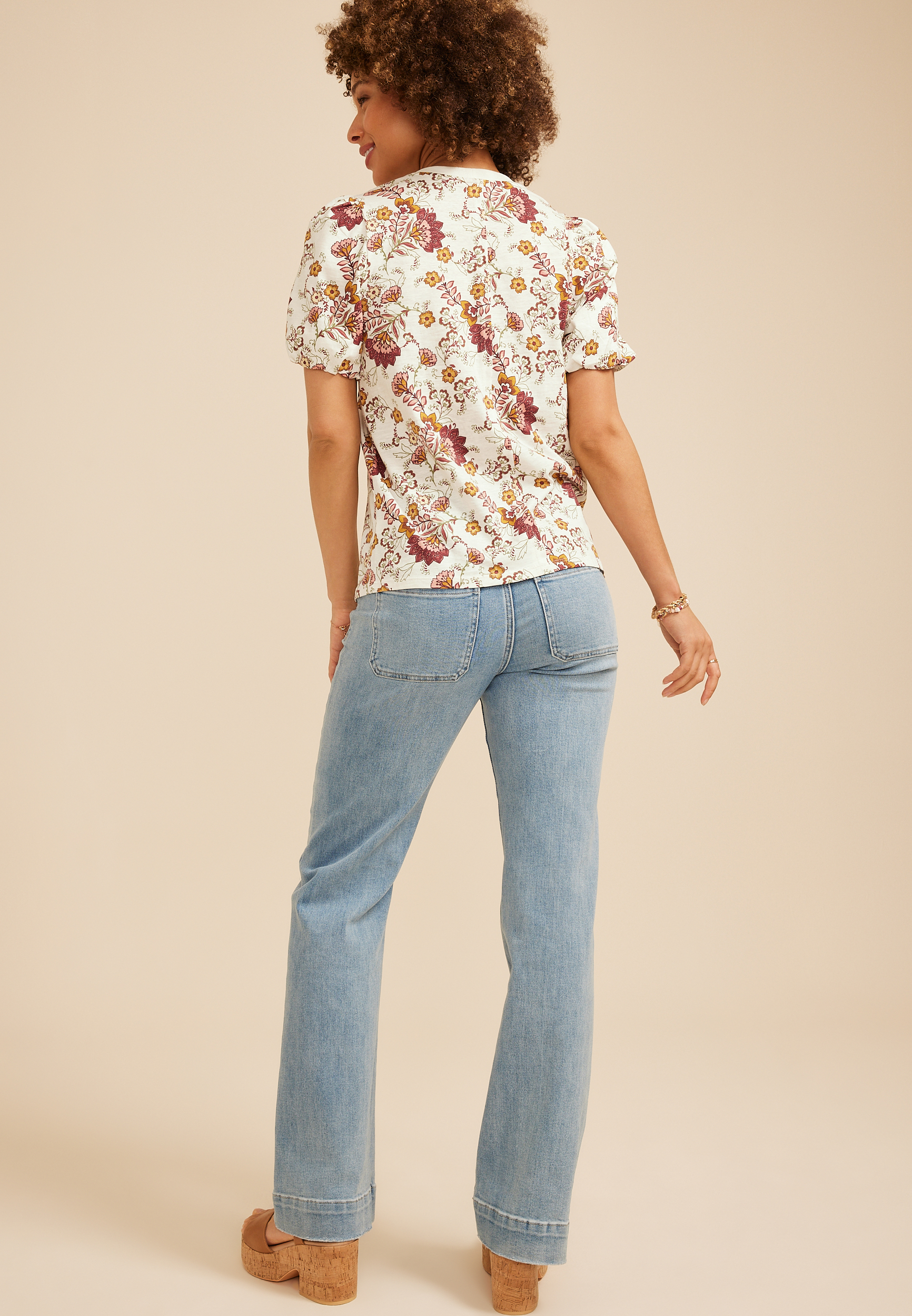 24/7 Bubble Sleeve Floral Print Tee, C1524, large