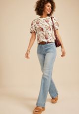 24/7 Bubble Sleeve Floral Print Tee, C1524, small