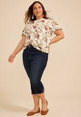 Plus Size 24/7 Bubble Sleeve Floral Print Tee, C1524, small