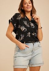 Plus Size Delton Floral Henley Blouse, C1756, small