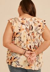 Plus Size Tropical Floral Crochet Shoulder V Neck Top, C1524, small