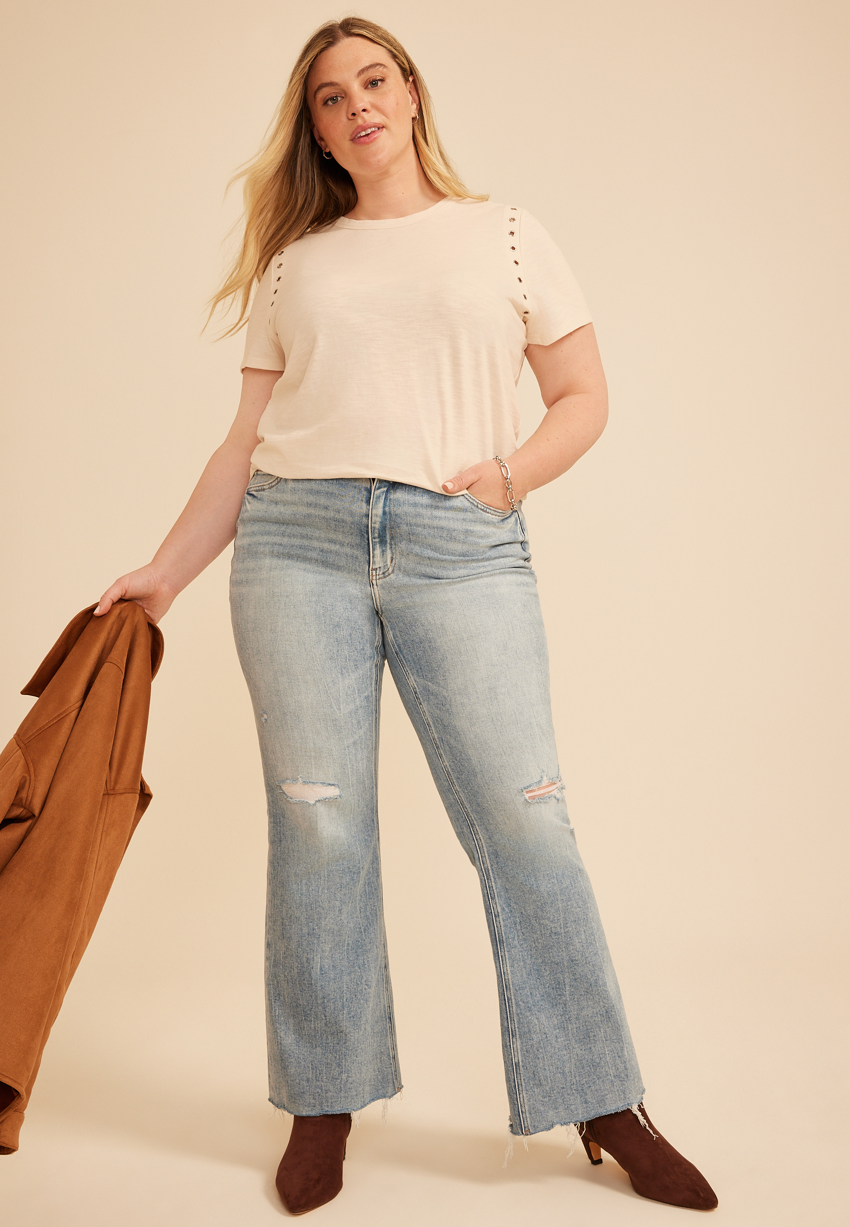 Plus Size Studio Y Grommet Trim Tee