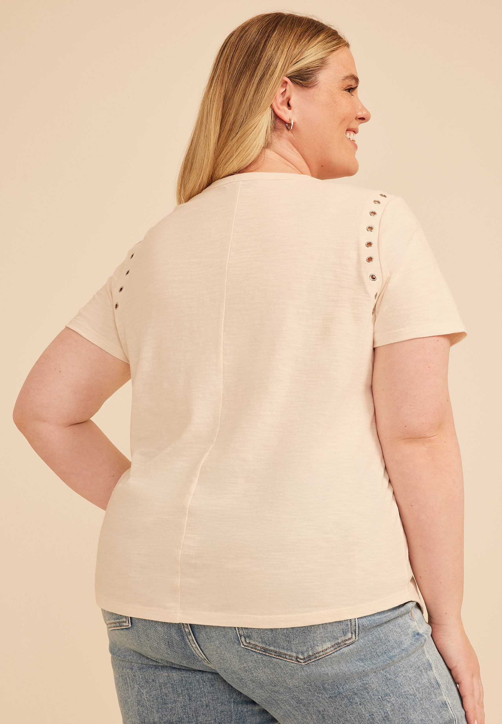 Plus Size Studio Y Grommet Trim Tee, C8232, large