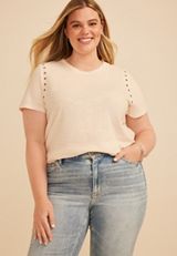 Plus Size Studio Y Grommet Trim Tee, C8232, small
