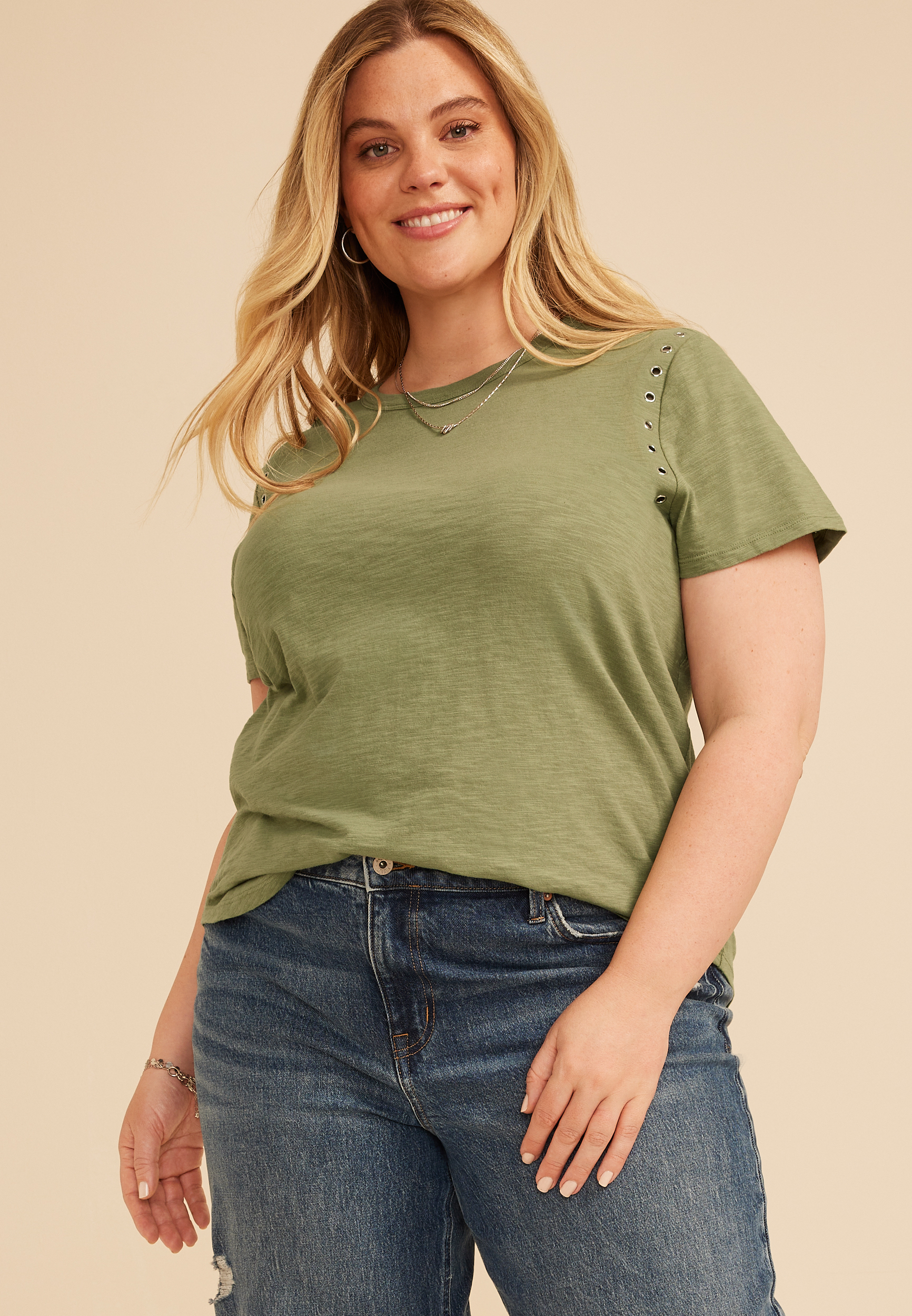 Plus Size Studio Y Grommet Trim Tee