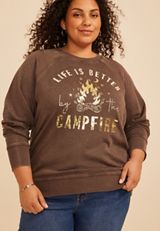 Plus Size Life Is Better By The Campfire Sweatshirt, COFFEE BEAN, small