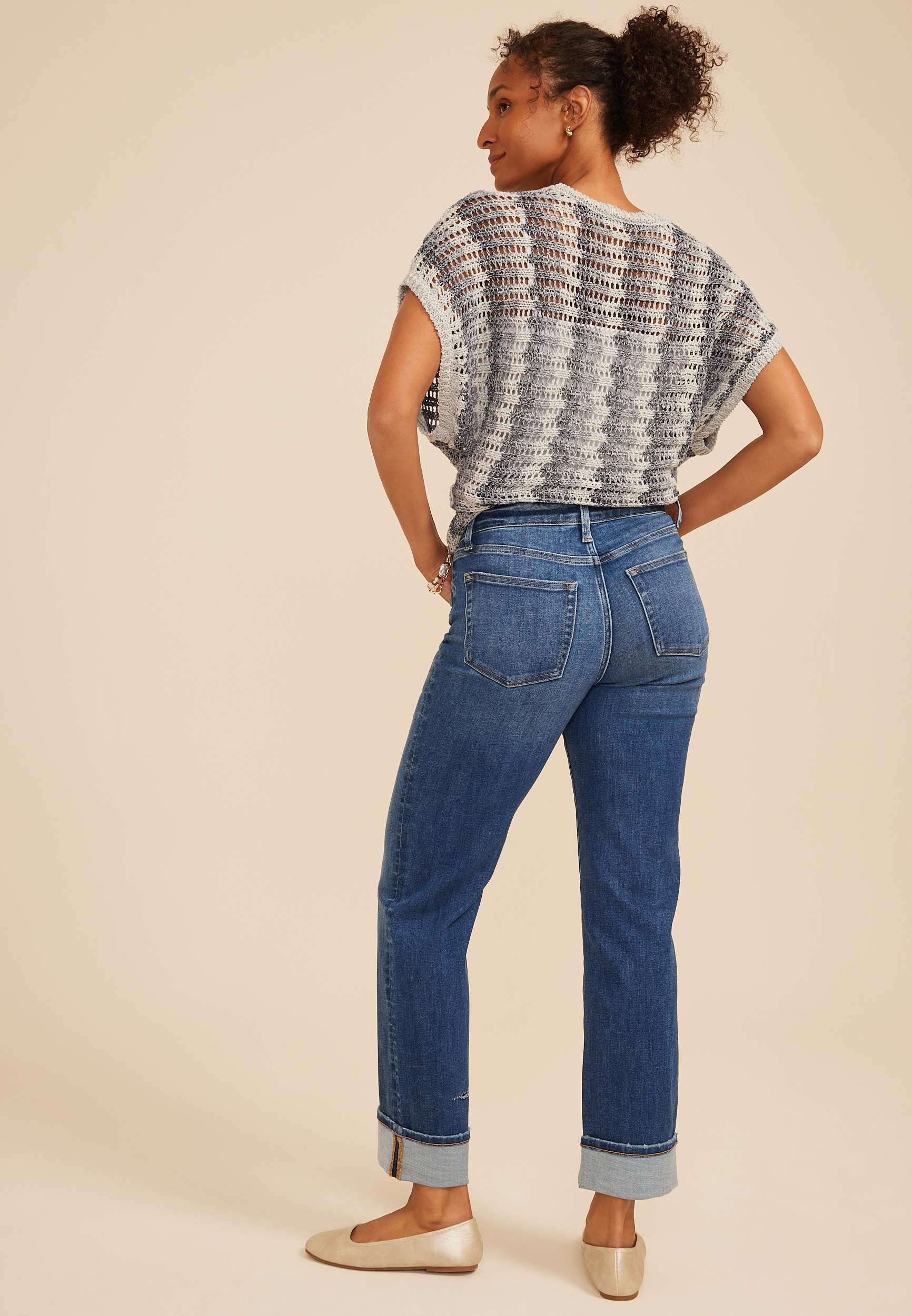 edgely&trade; High Rise Pocket Stitch Cuff Hem Relaxed Straight Jean, C3337, large
