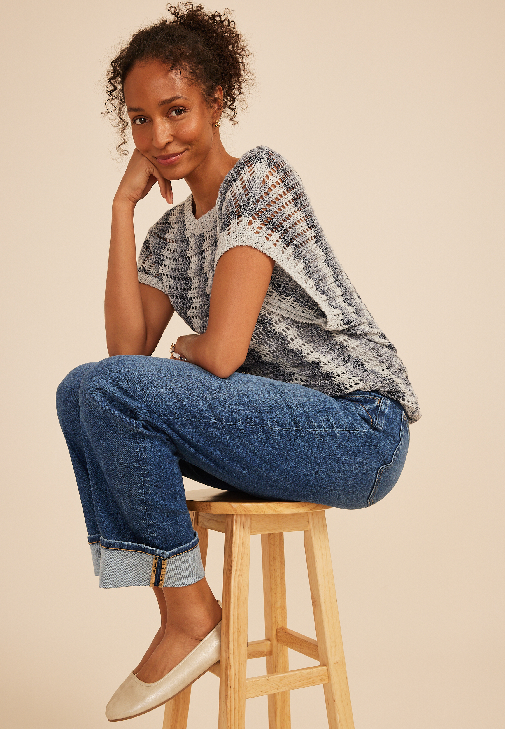 edgely&trade; High Rise Pocket Stitch Cuff Hem Relaxed Straight Jean, C3337, large