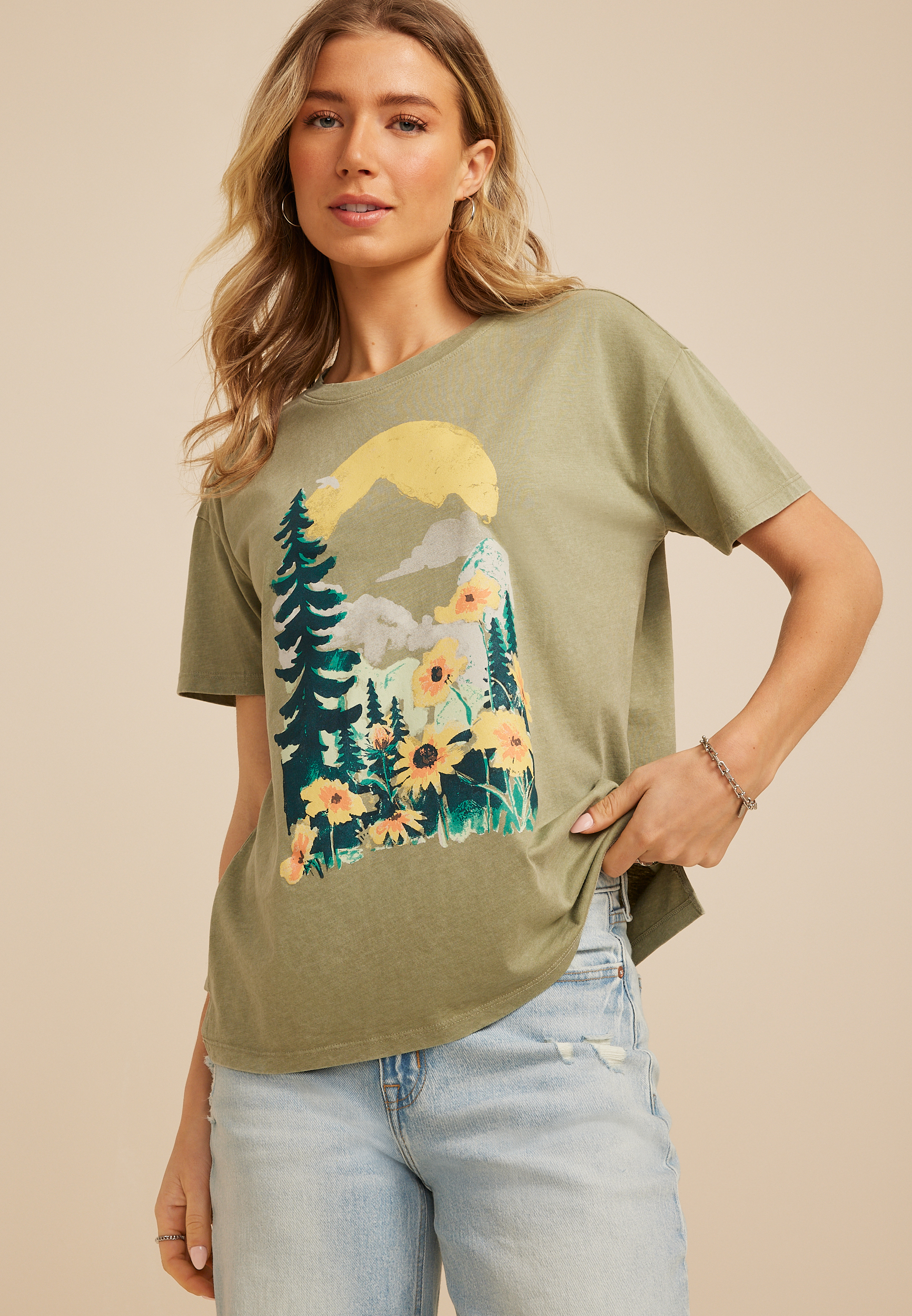 Mountain Scene Relaxed Fit Graphic Tee 